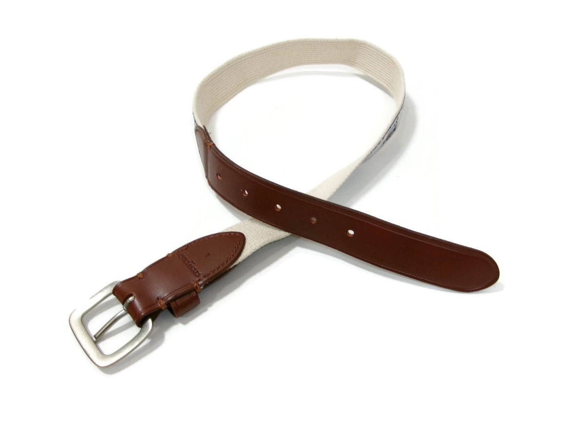 J Crew Crewcuts Kids Boys Belt Size L Large Leather Canvas w/Car Surfboard Motif