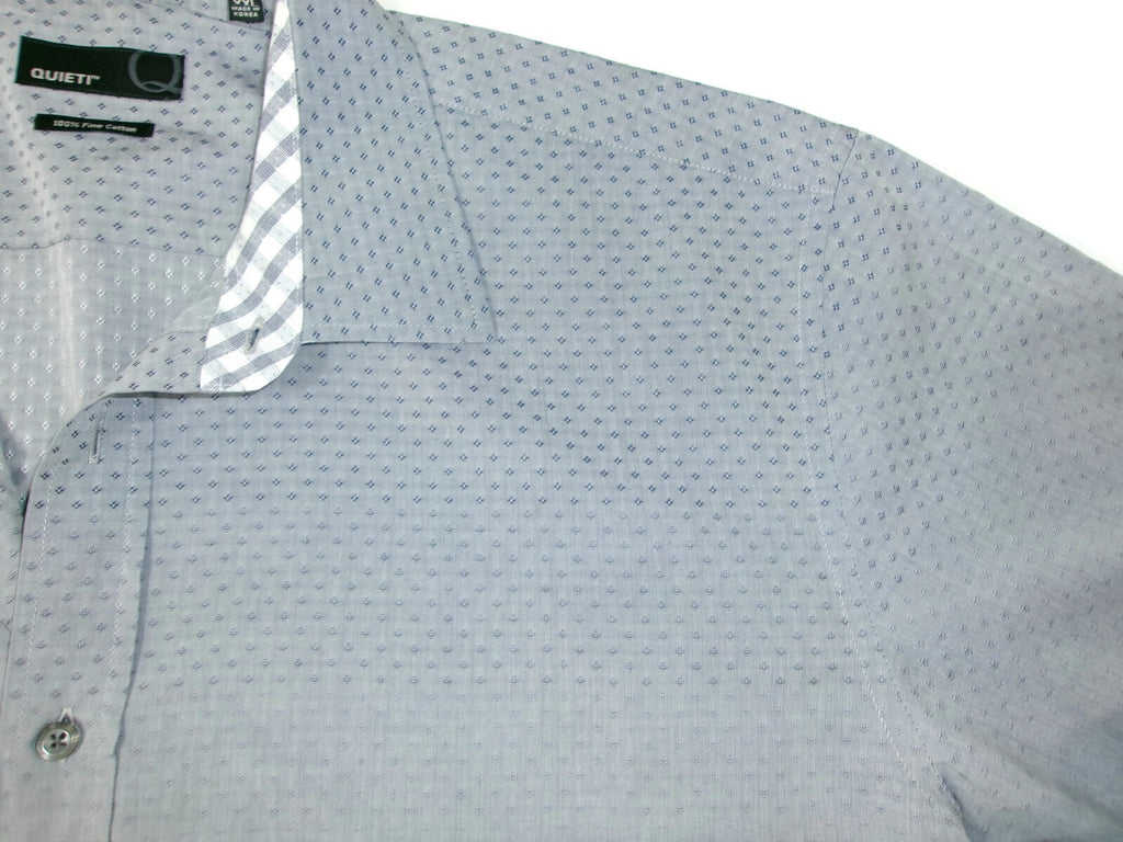 Quieti Men Dress Shirt Size XXL Men 100% Fine Cotton Gray White Long Sleeve