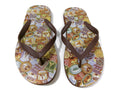 Walt Disney World Mens Flip Flops w/ Multi Park Logo Patterns Brown Size M 6 - 7