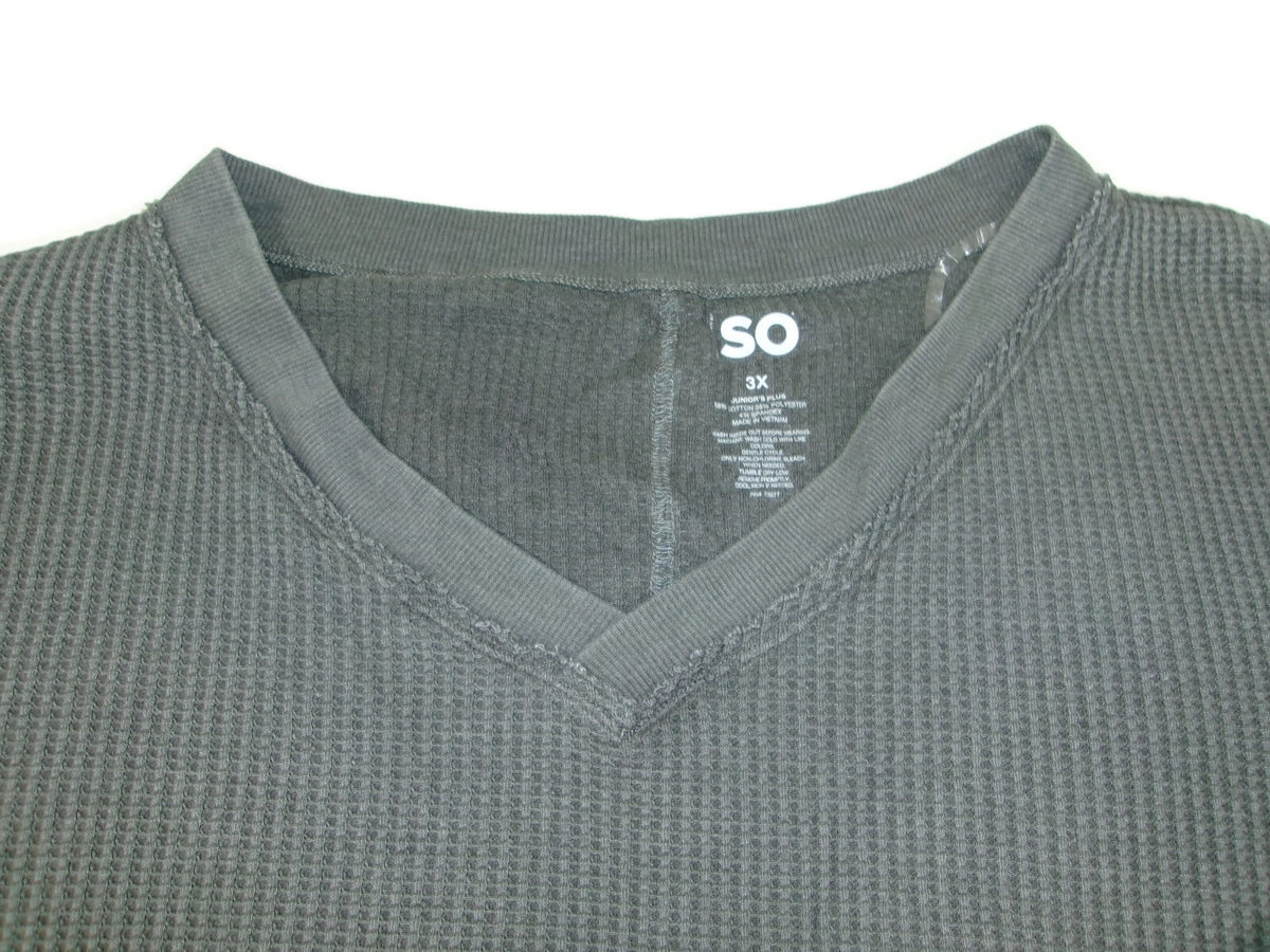 SO Womens Junior Plus Size 3X Oversized Waffle Knit V Neck 3/4 Sleeves GREY GRAY