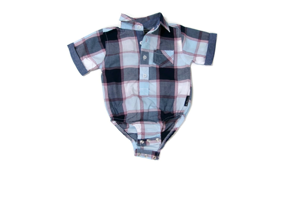 The Original Ben Sherman Collar Shirt Baby Boy One Piece Bodysuit Plaid 3/6 M