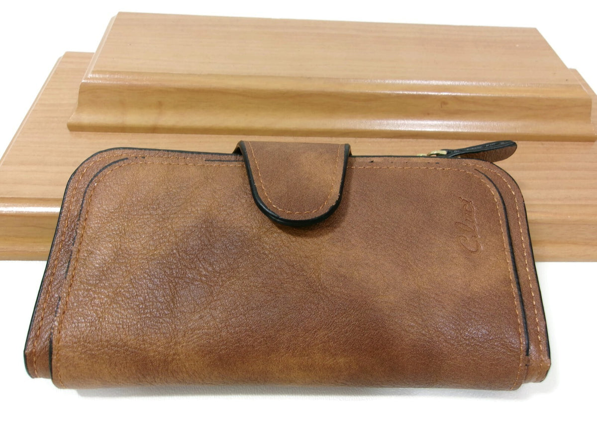 Cluci Womens Tan Wallet Blocking RFD Design Trifold Card Holder Clutch
