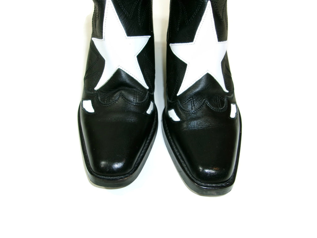Pull & Bear Womens Black Leather White Star Western Boots Shoes SZ 39 EU 8.5 US