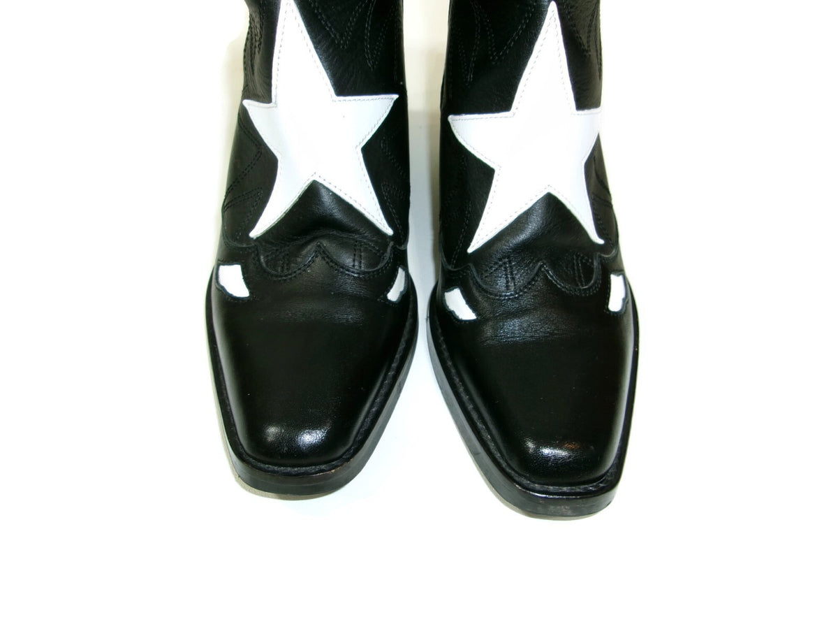 Pull & Bear Womens Black Leather White Star Western Boots Shoes SZ 39 EU 8.5 US