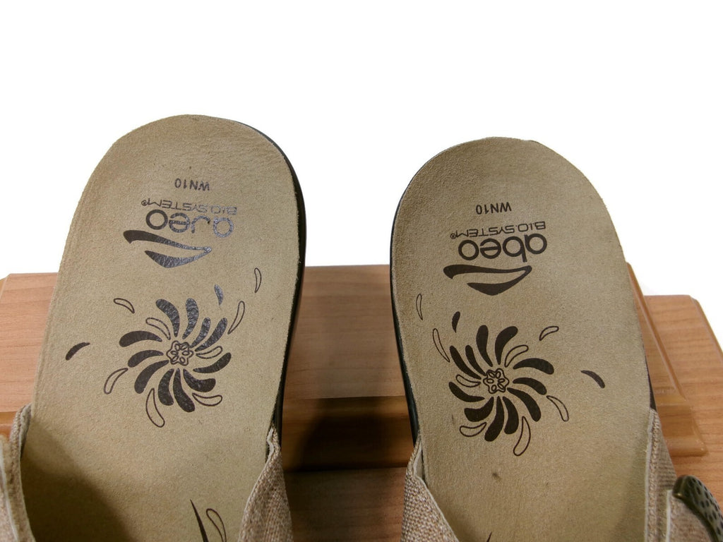 Abeo Womens Burlap Brown Sandals Shoes Size 10 N Wedge Slip-on Hook Loop Mules