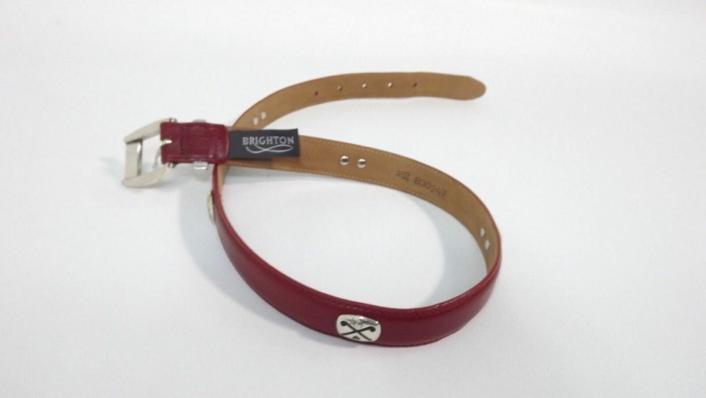 BRIGHTON Pretty Red Leather Belt Size M Medium/ I Love GOLF w/ Cart Clubs Ball