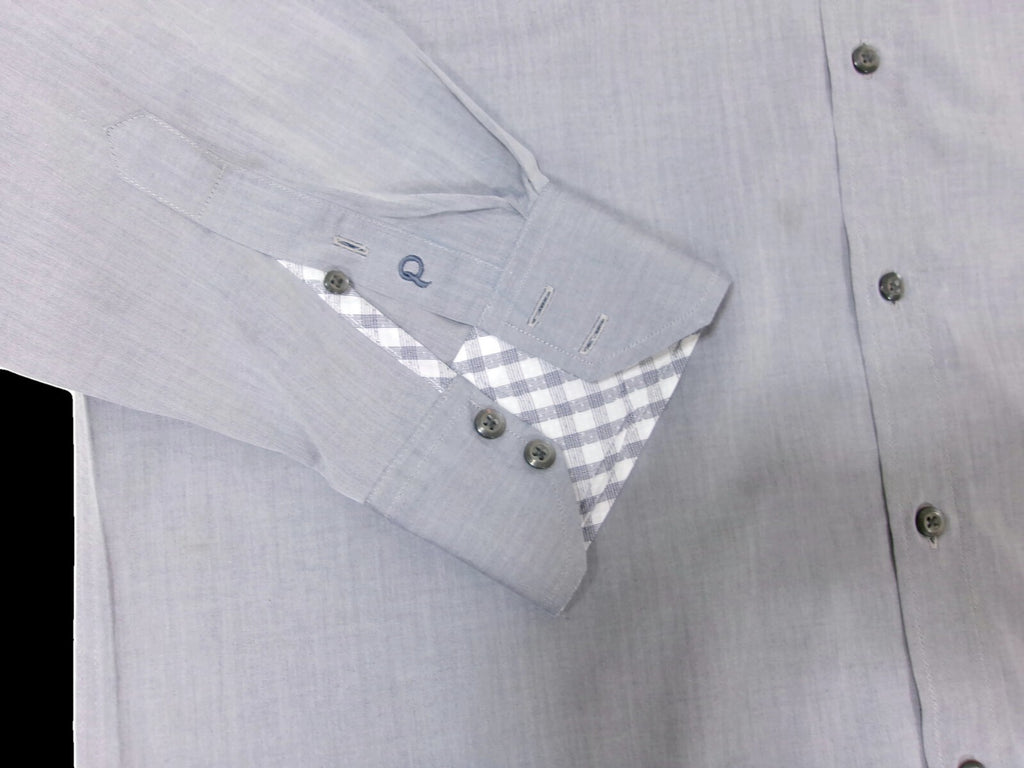 Quieti Men Dress Shirt Size XXL Men 100% Fine Cotton Gray White Long Sleeve