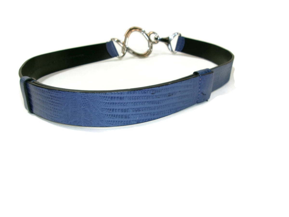 Chicos Womens Blue ish Purple Belt Snake Print Metal Large Buckle Size M / L