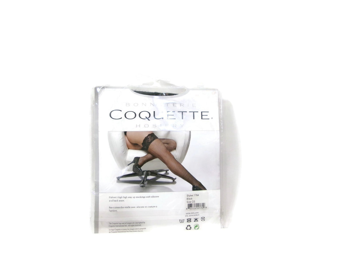 COQUETTE Womens Black Hosiery FishNet Thigh High Stockings One Size  OS