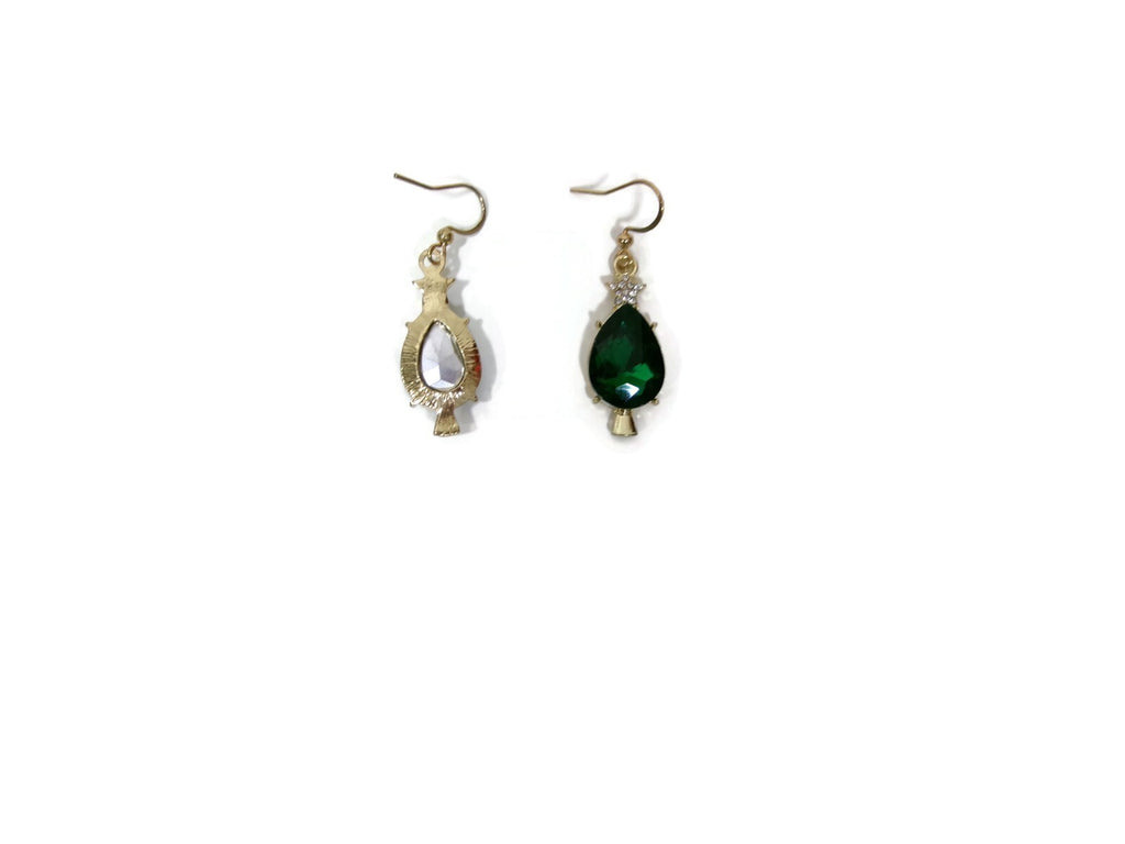 Beautiful Green Rhinestone Star and Emerald Green Drop Holiday Earrings NEW
