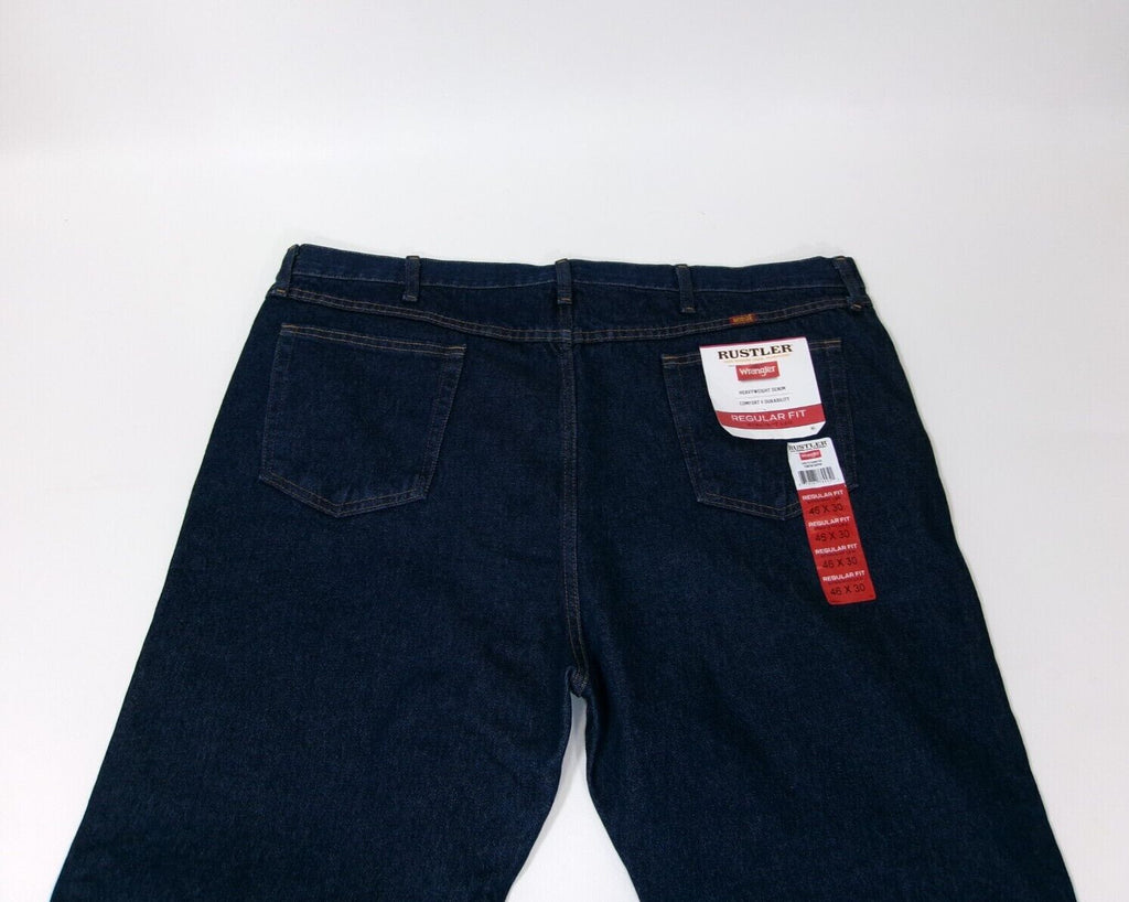 Mens Rustler Wrangler Heavyweight Denim Jeans  Straight Leg Pants Size 46X30 NWT