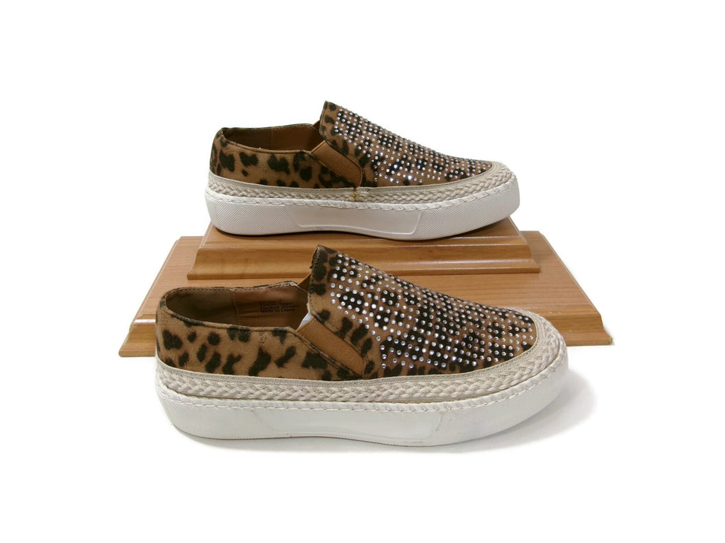 Volatile Womens Slip On Sneakers Leopard Print Rhinestones Shoes  Size 7 M