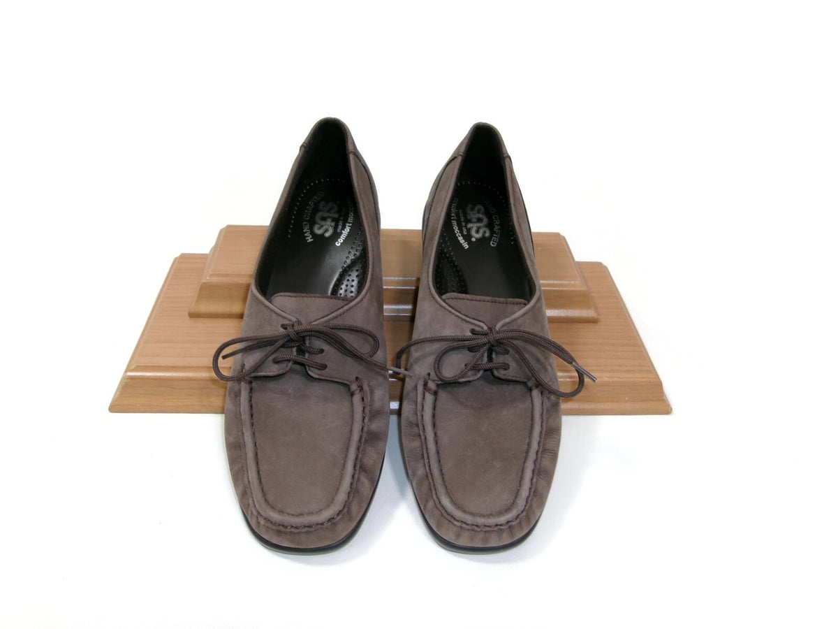 SAS Womens Hand Crafted Comfort Leather Moccasiins Taupe Brown Shoes Size 6.5 W