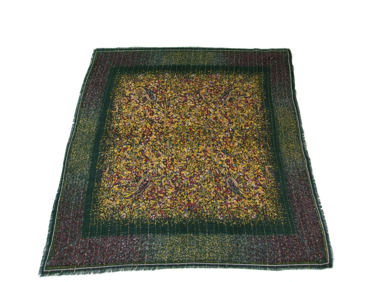 Sally Gee Vintage Womens Scarf 100% Light Weight Wool  Green Gold Original Tag