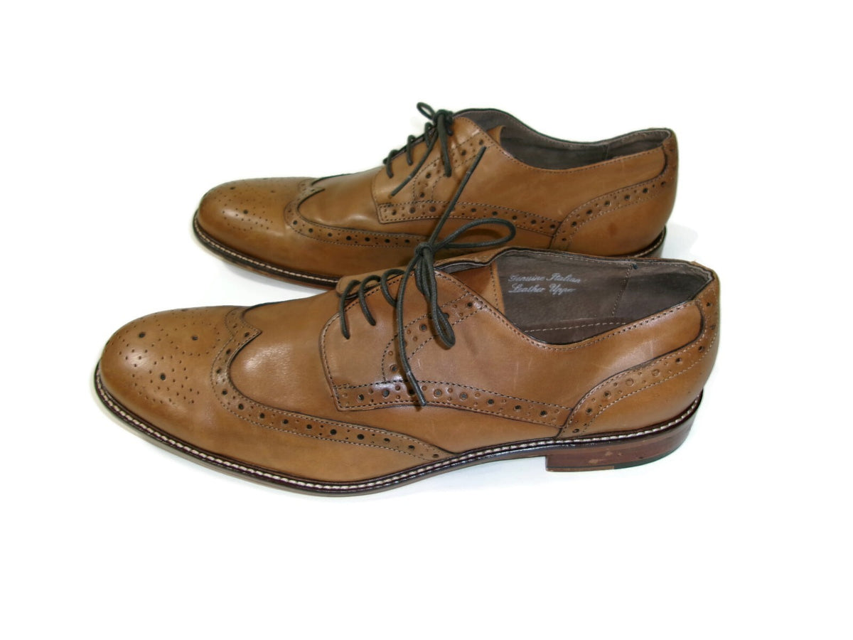 Joseph Abboud Mens Shoes Size 13 Genuine Italian Tan Leather Wing Tip Oxfords