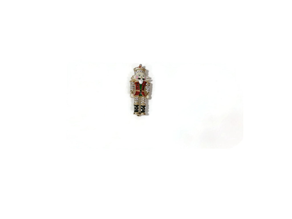 Womens Gold-Tone Crystal Nutcracker Christmas Holiday Pin Brooch NEW