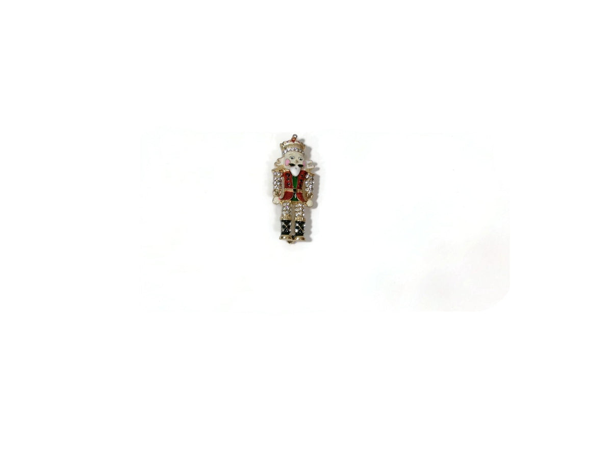 Womens Gold-Tone Crystal Nutcracker Christmas Holiday Pin Brooch NEW