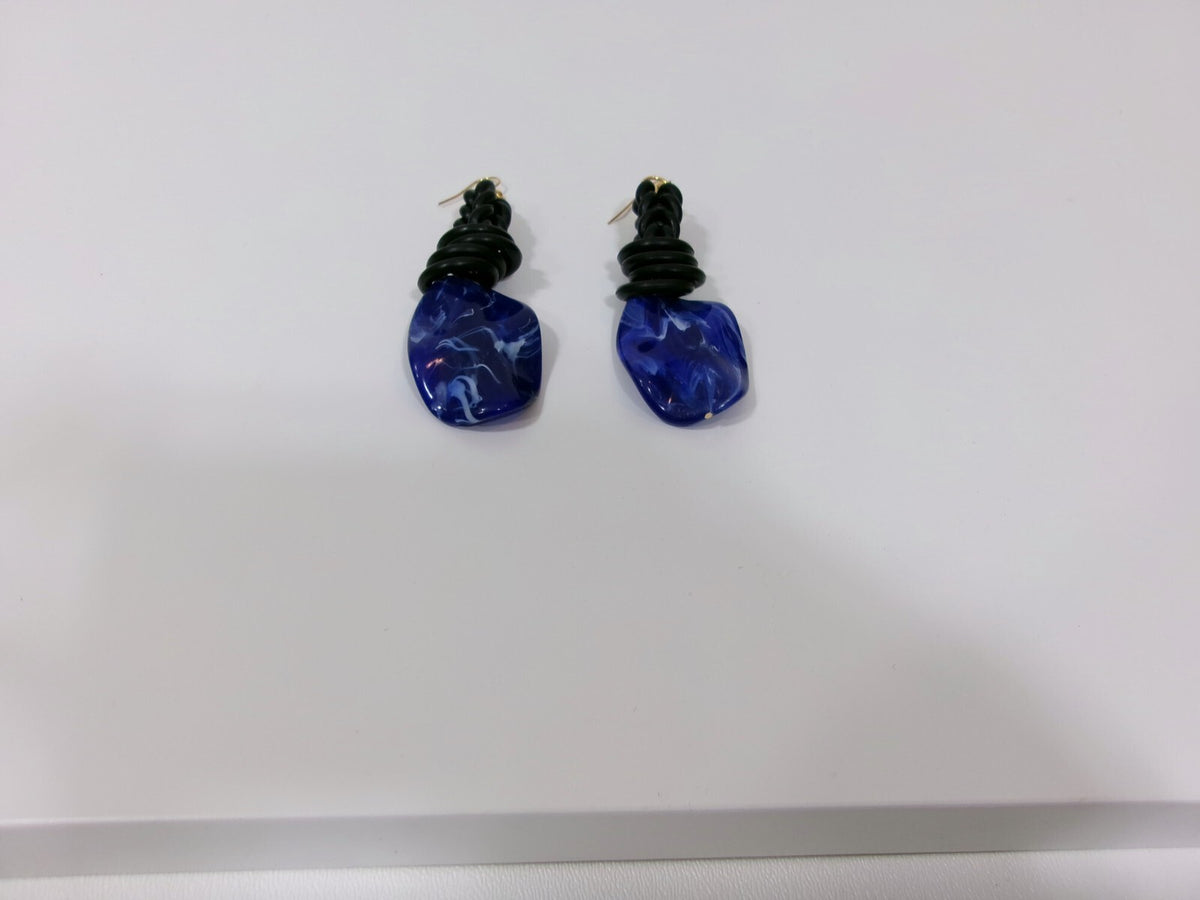 Womens Ear Candy Statement Earrings Blue Marble and Black Rubber Unique Design