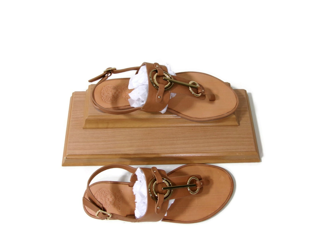 Vince Camuto Womens Sandals Shoes Size 8 M Tan Leather w/ Gold Metal Accents