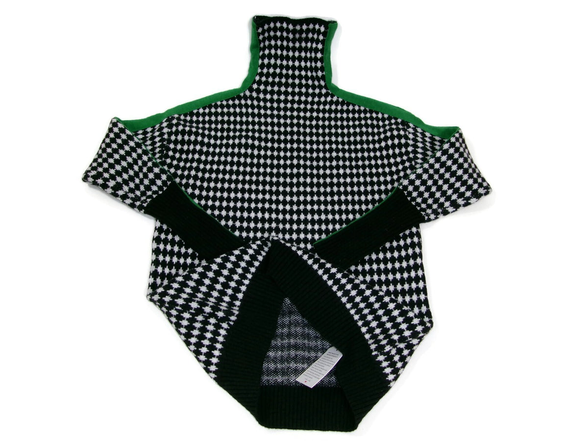 Womens Turtleneck Checkerboard Knitted Sweater Black Green White Size S Small