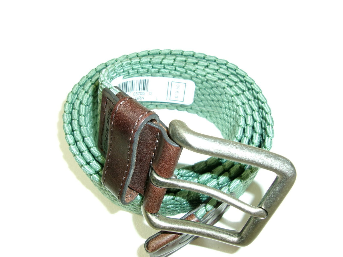 Fish Hippe Mens Sage Green Stretch Woven Belt  Leather Accents Size L Large $79