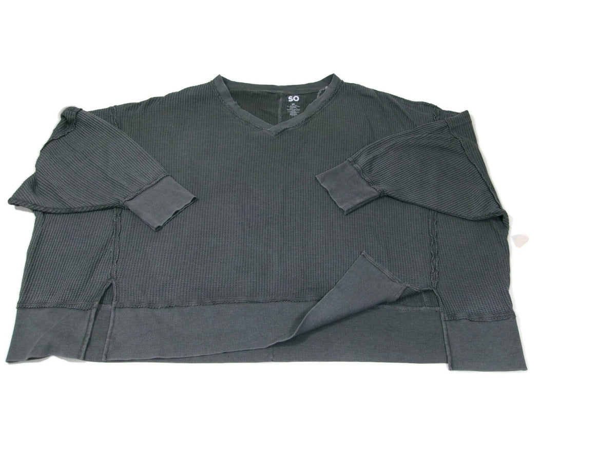 SO Womens Junior Plus Size 3X Oversized Waffle Knit V Neck 3/4 Sleeves GREY GRAY