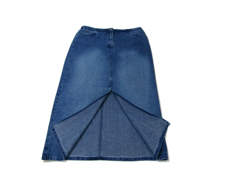 Womens Villager Sport by Liz Claiborne Modest Long  Denim Jean Skirt Size 14