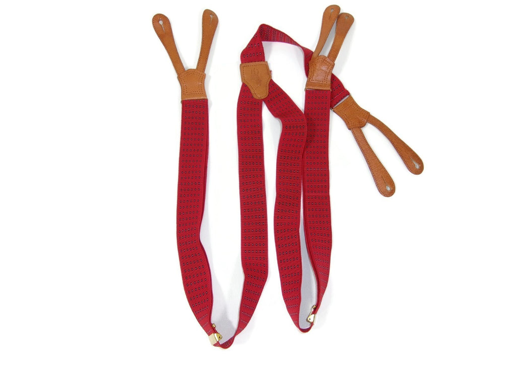 Vintage Polo Ralph Lauren Red &Tan Leather Grain Suspenders Belt w/ Brass Buckle