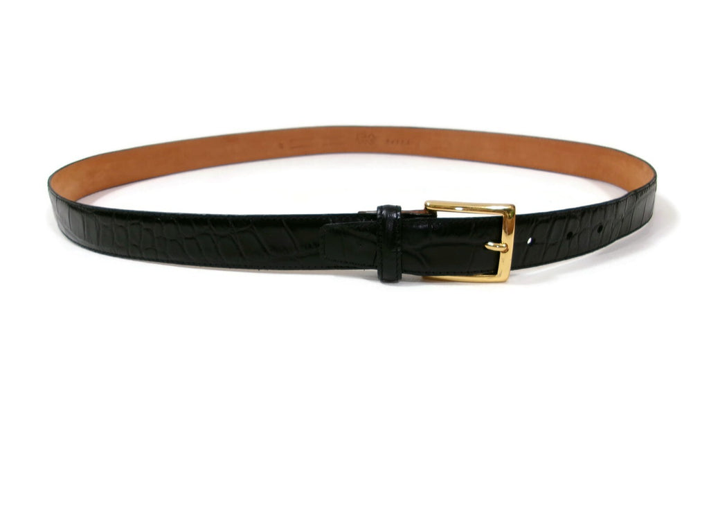 Joseph A. Bank Mens Black Croc Embossed Dress Casual Belt Size 44 Gold Buckle
