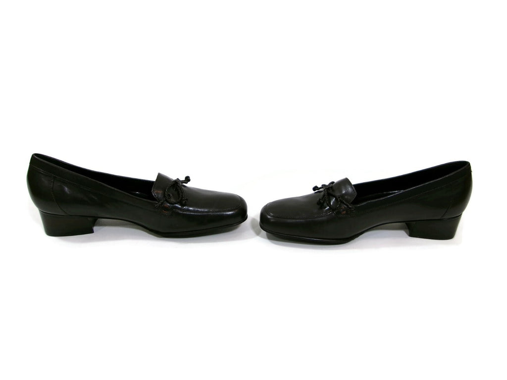 Trotters Womens Dark Brown Leather Low Heels Flats Shoes Size 9 M Braided Bow
