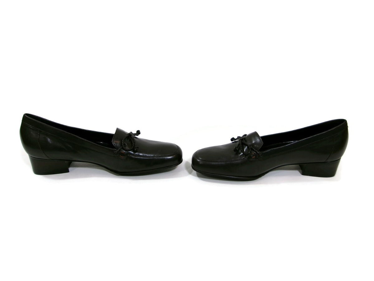 Trotters Womens Dark Brown Leather Low Heels Flats Shoes Size 9 M Braided Bow