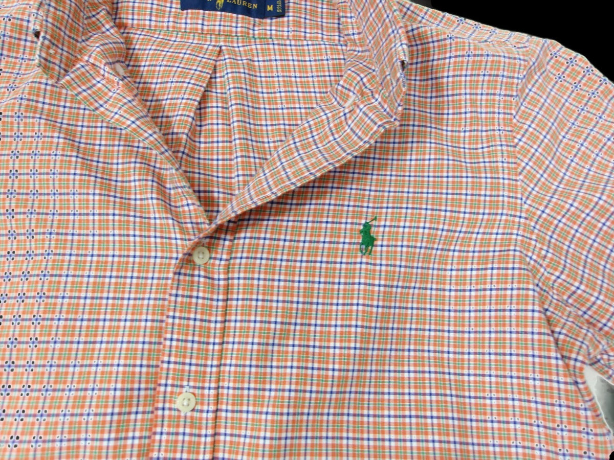 Ralph Lauren Boy's Size Medium Plaid Shirt Orange Button Down Long Sleeve