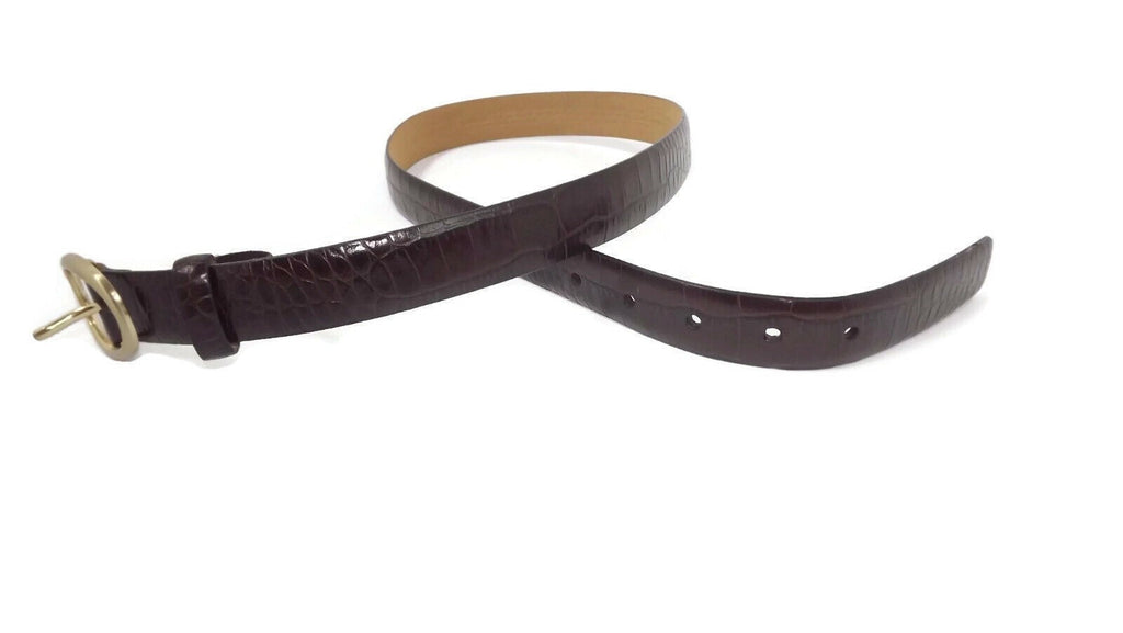 LIZ CLAIBORNE Womens BROWN Croc embossed Genuine Top Grain Cowhide Belt Medium
