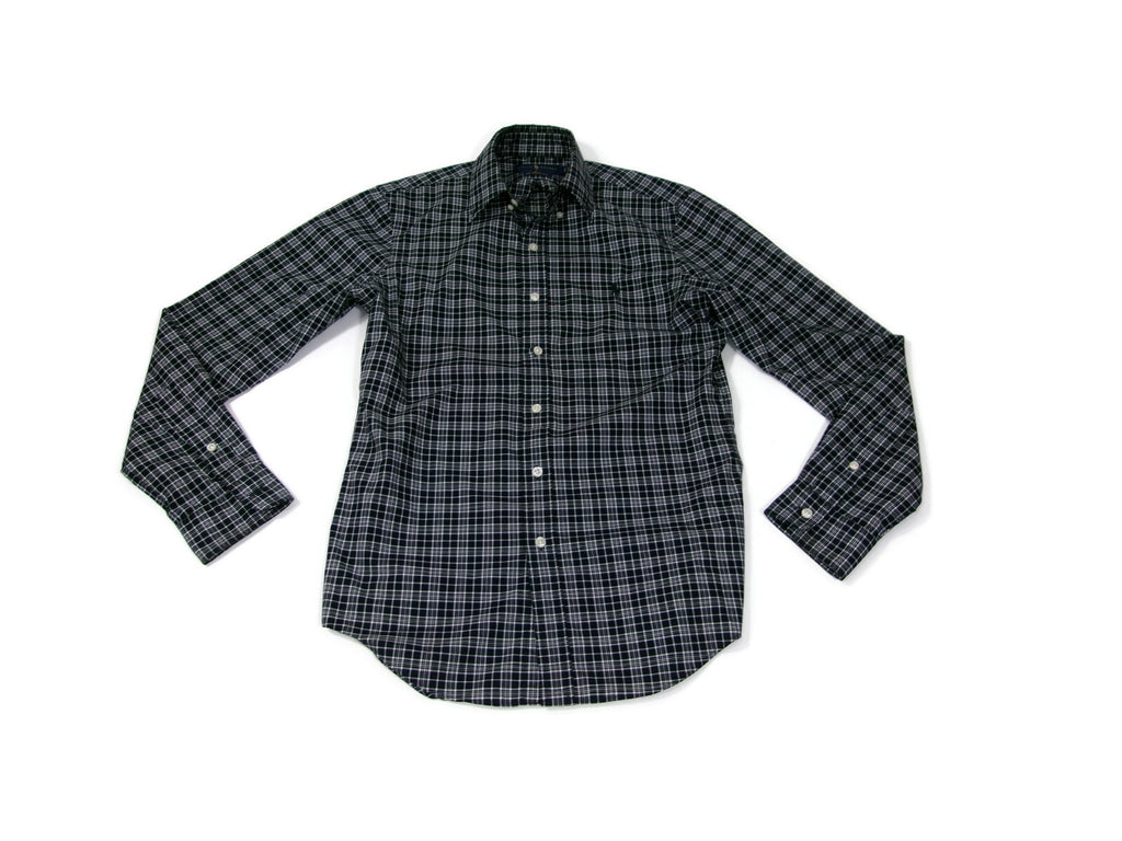 Ralph Lauren Womens /Mens Size S P  Slim Fit Plaid Shirt Black White Button Down