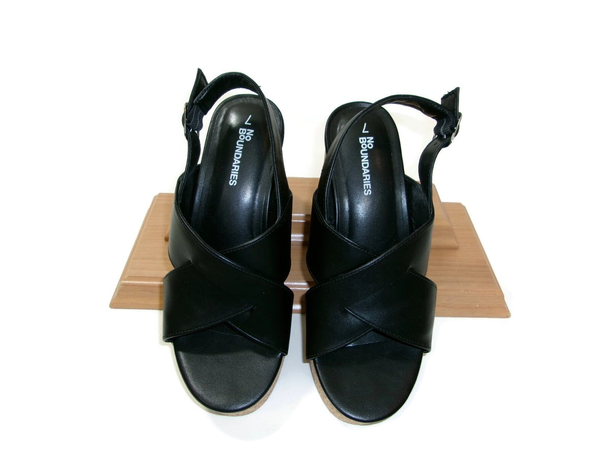 No Boundaries Womems Black Sandals Shoes Size 7 M High Wedge Platform Heels