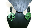 Womens Ear Candy Statement Drop Earrings Green Wood Leaf & Unique Rubber Design