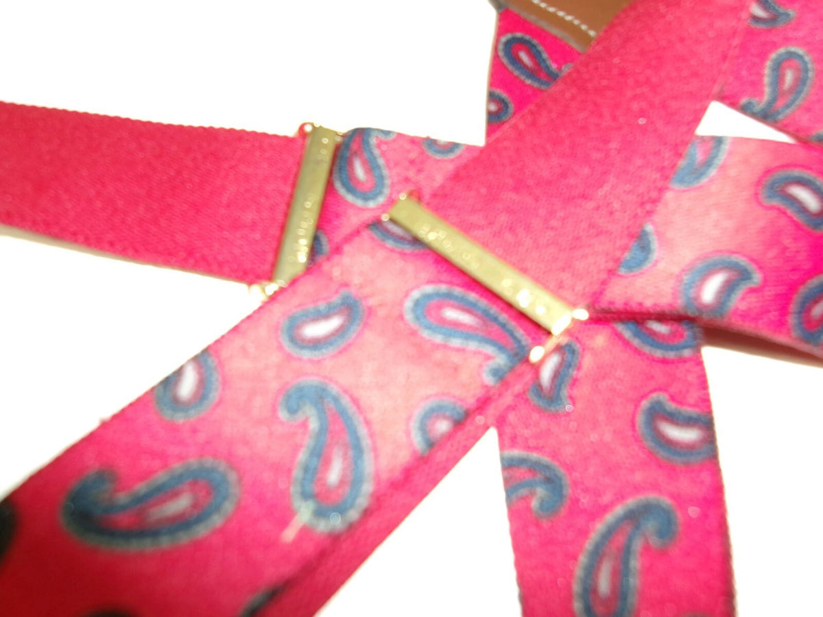 Mens Red Paisley Suspenders w/ Y Back Design & Metal Clips Md In West Germany