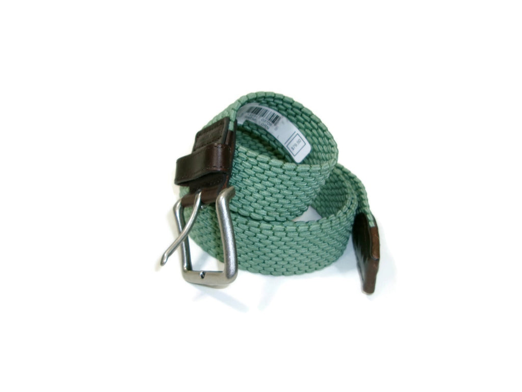 Fish Hippe Mens Sage Green Stretch Woven Belt  Leather Accents Size L Large $79