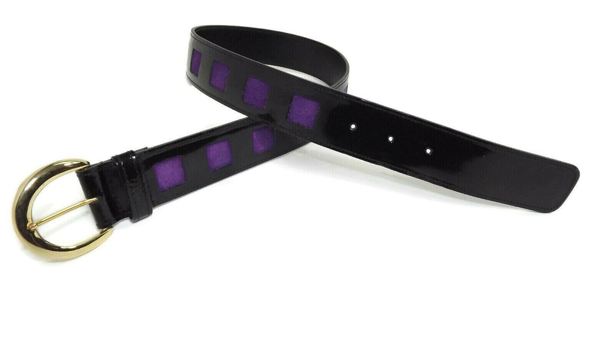 JAEGER Couture Belt Purple Suede & Black Patent Leather Size 30" MD in ENGLAND