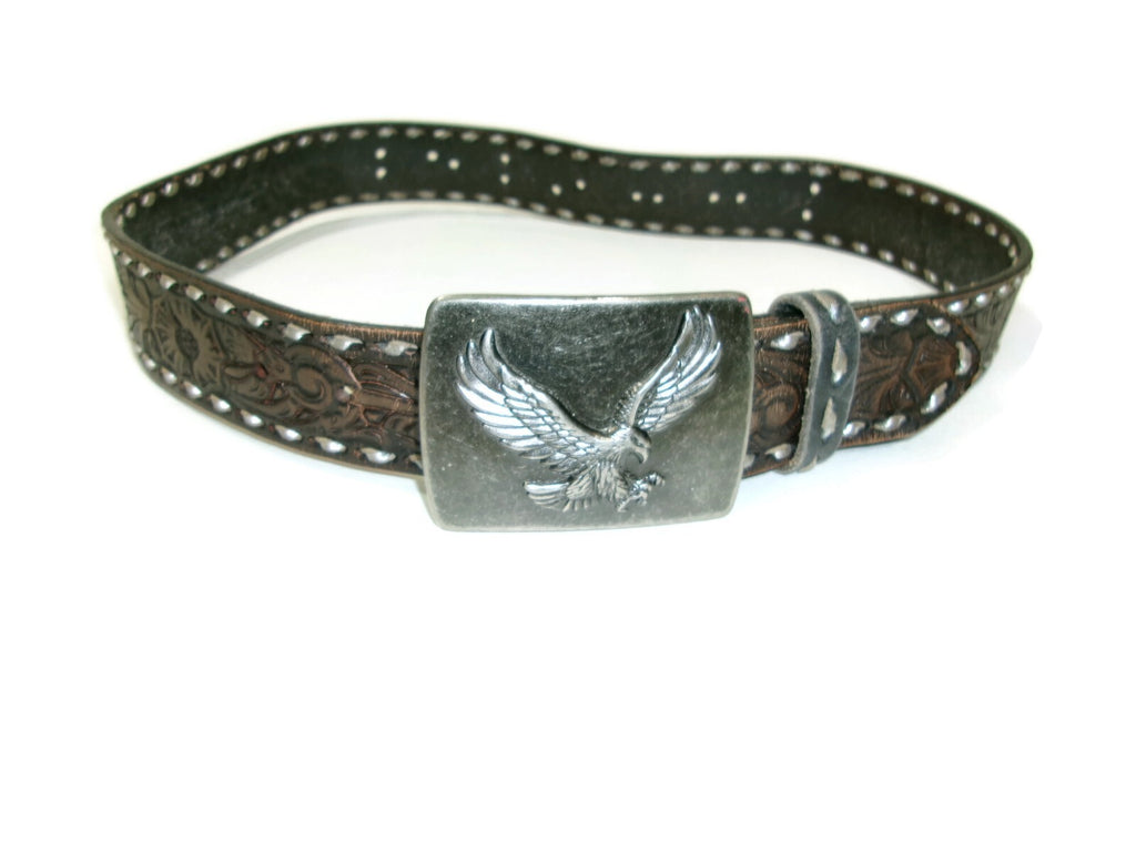 American Eagle Distress Silver Buckle Hand Tool & Made Brown  Belt Size M Unisex