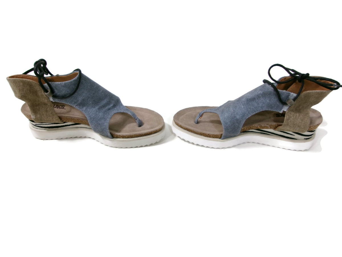 Muk Luks Womens Sandals Shoes Size 8 Light Denin Khaki Canvas Zebra Side Design