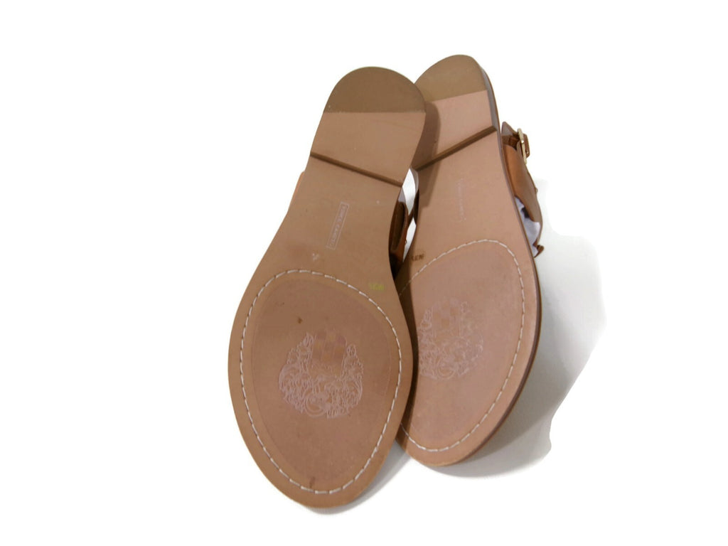 Vince Camuto Womens Sandals Shoes Size 8 M Tan Leather w/ Gold Metal Accents