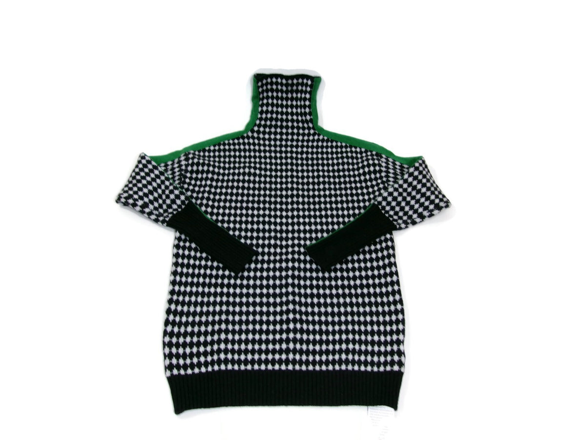 Womens Turtleneck Checkerboard Knitted Sweater Black Green White Size S Small