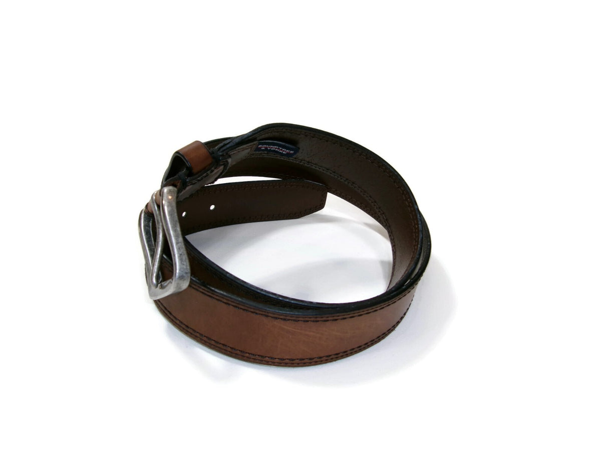Roundtree & Yorke Mens Distressed Genuine Brown Leather Casual Belt Size 42