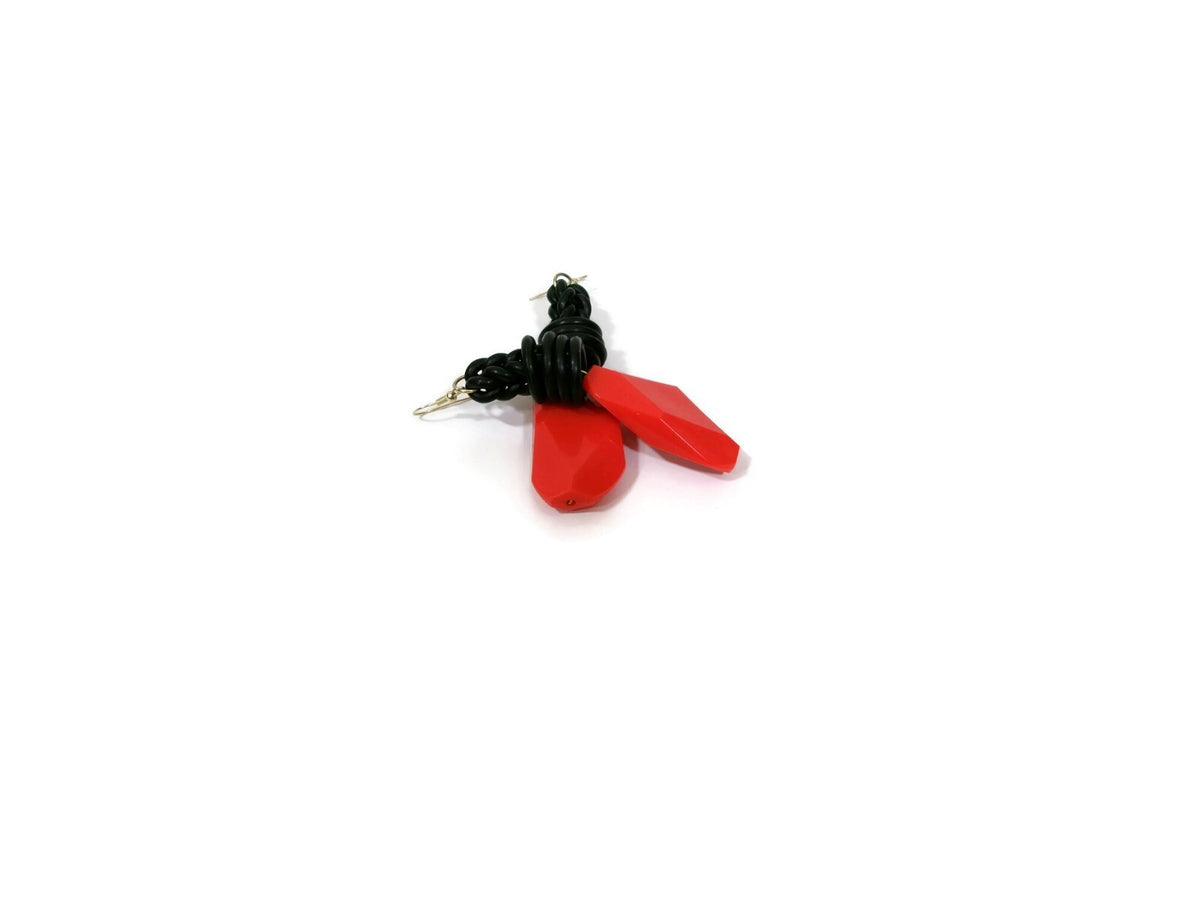 Womens Ear Candy Statement Drop Earrings Large  Redish Orange / Black Unique