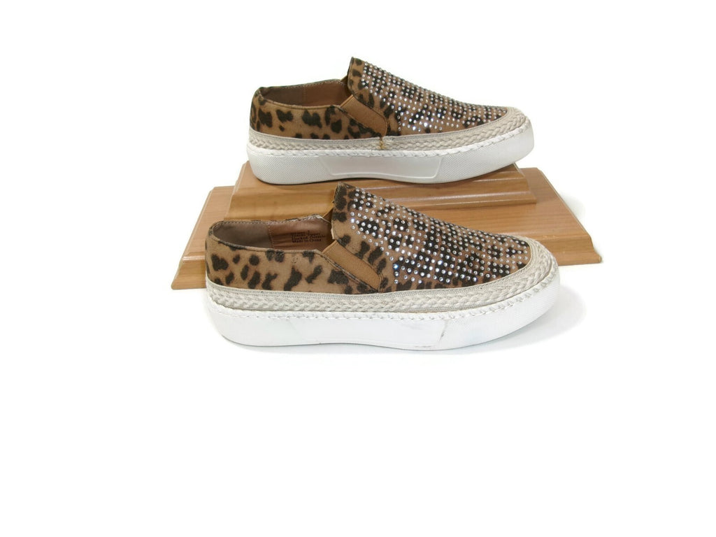 Volatile Womens Slip On Sneakers Leopard Print Rhinestones Shoes  Size 7 M