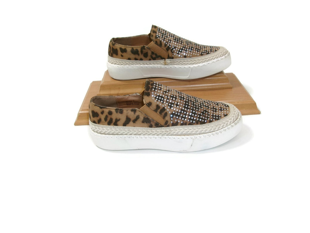 Volatile Womens Slip On Sneakers Leopard Print Rhinestones Shoes  Size 7 M