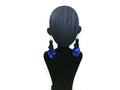 Womens Ear Candy Statement Earrings Blue Marble and Black Rubber Unique Design