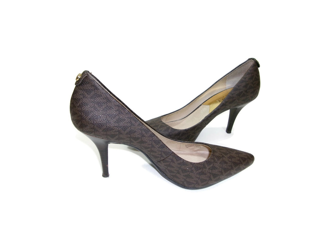 Michael Kors Womens Brown Signature Monogram  Logo Flex Pumps Heels Shoes Size 7
