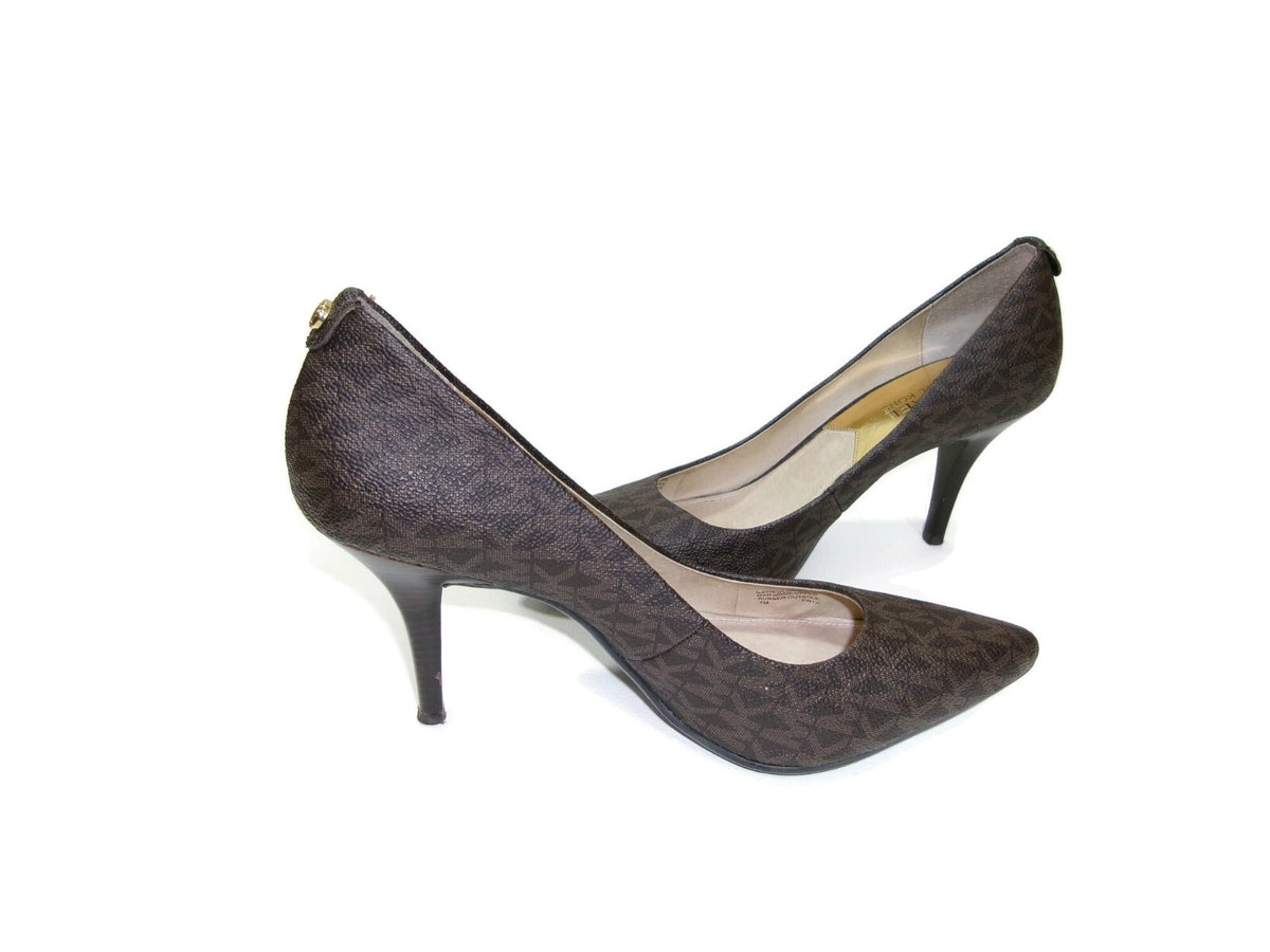 Michael Kors Womens Brown Signature Monogram  Logo Flex Pumps Heels Shoes Size 7